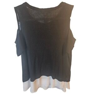 INC International Concepts Womens Black 100% Linen Cold Shoulder Layered Top L